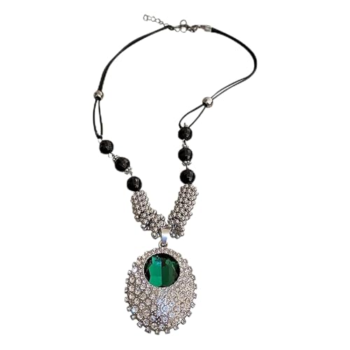 PNZLZIA Collar con colgante de estrella de cristal esmeralda, joyería de dama de honor con circonita cúbica ovalada, regalos de lujo para banquetes y ocasiones formales (1pc)