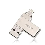USB Drive 128GB USB Memory Stick iOS Flash Drives for iPhone Photo Stick External Drive Sunswan Compatible iPhone iPad iOS MacBook and Computer (Silver128G-XY)