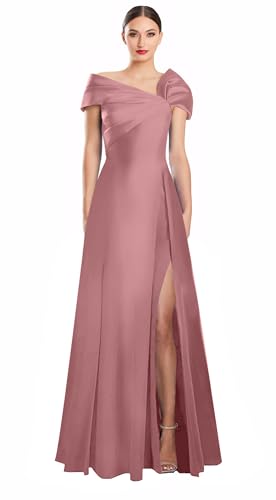 Image of Off Shoulder Satin Formal Dresses Long A Line Evening Party Prom Dresses for Women EA002