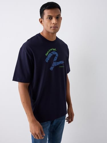 Image of Spykar Men's Oversized Round Neck Half Sleeve Solid Casual T-Shirt