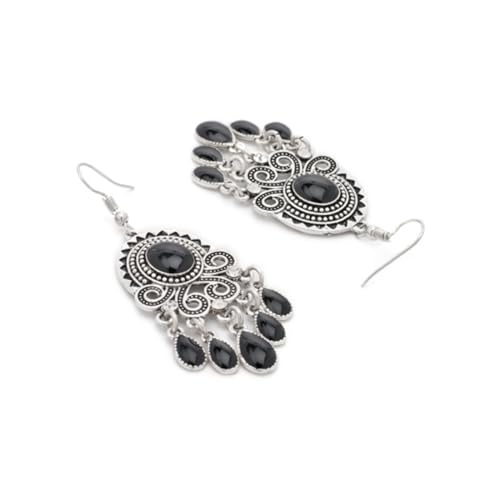 Rubans Women Silver-Toned Black Classic Drop Earrings (B0D6RH5SRQ) Amazon Price History, Amazon Price Tracker
