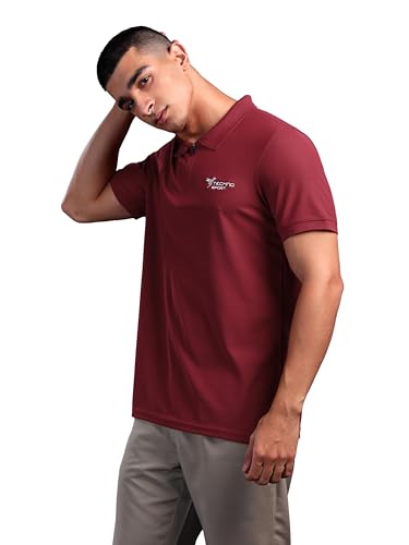 Image of TECHNOSPORT Men's Solid Polo T-Shirt MATPIQ Quick Dry Slim Fit Sports Tee for Gym Casual Smart Wear UPF50+ Anti Odour