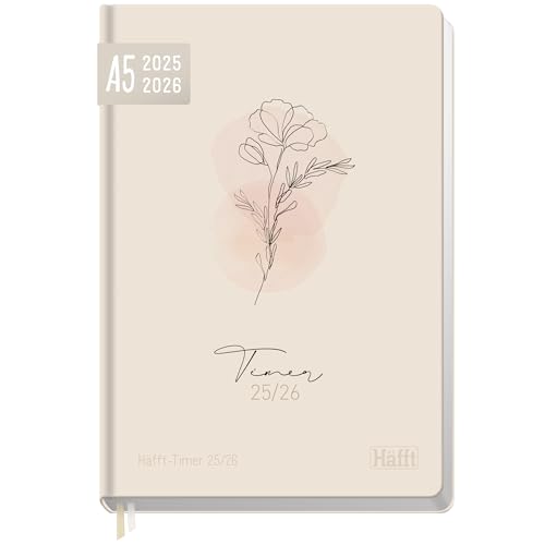 Häfft-Timer 2025/2026 A5 (Aug 25 - Sep 26) Hardcover Schülerkalender 'Dainty Flower' Schulplaner, Schülerplaner, Studienplaner, Semesterplaner - nachhaltig & klimafreundlich