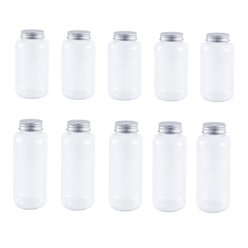 TENDYCOCO 10個 使い捨て透明プラスチック飲料ボトル 開孔キャップ付き密閉ジュース保存容器お茶や水にランチバッグ収納可能