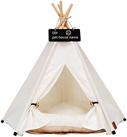Dog Teepee Pets Tents Cat Tipi House With Cushion (S:40X40X50CM,White)