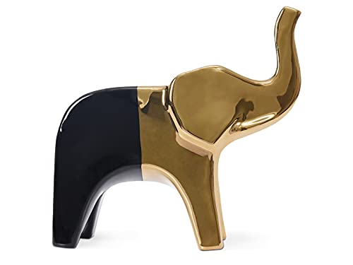 Quoowiit Sculptures Home Decor, Modern Animal Sculpture, Gold Elephant Statue, Ceramic Elephant Sculpture, Animal Statue for Living Room, Bedroom, Office Desktop, Cabinets ( Black - Gold Elephant )