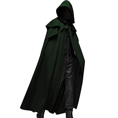 Maiyifu-GJ Men Full Length Hooded Robe Cloak Halloween Costume Casual Retro Gothic Cape Long Cosplay Party Stage Outfit Tops (Green,X-Large)