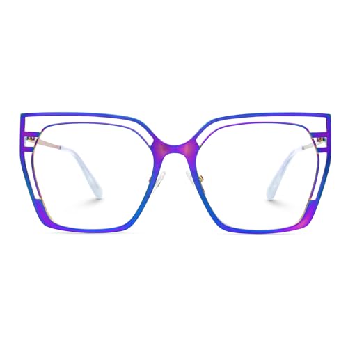 Image of Zeelool Glasses Frames for Women Oversized Square Non Prescription Eyeglasses Multicolor Metal Designer Eyewear Glasses Quinn JGM663645-04