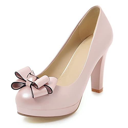 Escarpins confortables talon carré Lizoleor avec plateforme et nœud rose