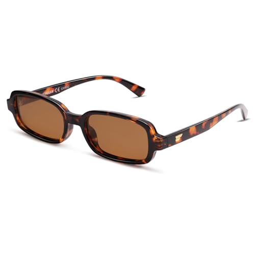 Image of VANLINKER Retro Rectangle Polarized Sunglasses for Women Men Small 90s Style Vintage Trendy Narrow Rectangular Frame VL9813