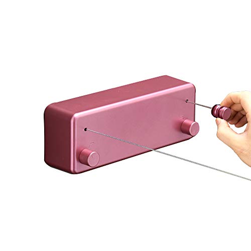 Image of Bakala Retractable Clothesline,Portable Travel Outdoor Indoor Clothesline Rope,Wall Mounted Space-Saver,Adjustable Stainless Steel Double Rope String,Clothes Drying Rack for Balcony,Bathroom(Pink)