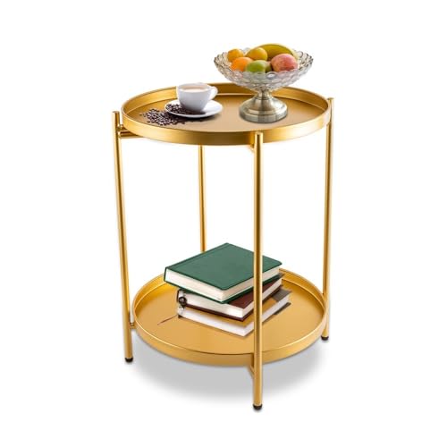 Table basse de salon chic et dorée : un style moderne à double plateau - 5