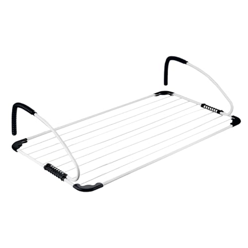 Amig - Tendedero para Balcón o Terraza Mod. Aeria ClipAir - Acero y Polipropileno - Fácil instalación sin Herramientas - 10 m de Espacio de Secado - Medidas 105 x 55 x 25 cm - Color Blanco/Negro