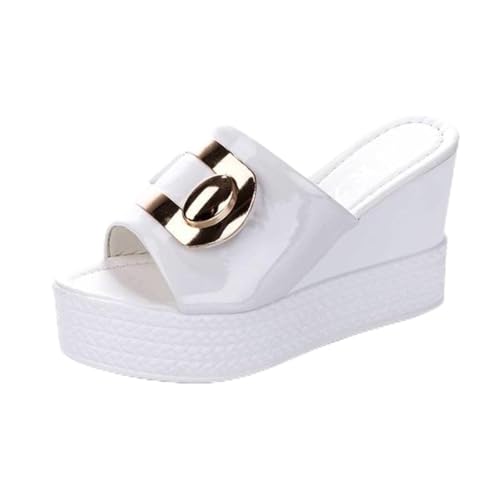 Ecoodisk Sandalias de cuña de plataforma sexy de verano para mujer, zapatos de tacón alto, blanco, 38