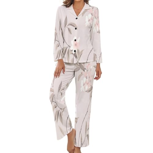 Vêtement d'intérieur deux pièces : ensemble pyjama femme boutonné motif fleurs