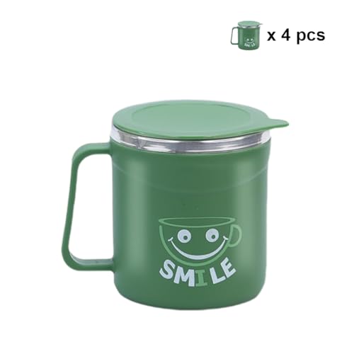 Image of ATTRO Happy Mug Set of 4-Comes with Double Wall Inner Stainless Still & Lid Stylish Cup Ideal for Hot Coffee, Tea - 300ml-Olive Green