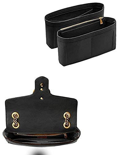 Small Handbag Shaper Insert For Gg Marmont Matelasse Shoulder Bag(Pack Of 2) Felt Insert Purse Organizer With Zipper- Buy 1 Get 1 Bag Free Small 8030 Black #TOP1