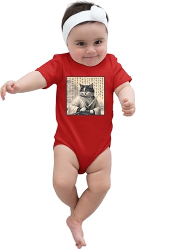 6M Red Infant Ancient Samurai Cat Ukiyo-e Japan Creeper
