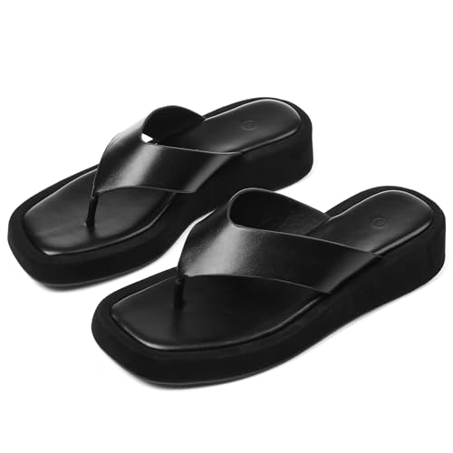 CYNLLIO Slides for Women Slip on Flip Flops Sandals Casual Thongs Platform Wedges Sandals Summer Beach Shoes Comfy Walking Flats Shoes Outdoor Slippers