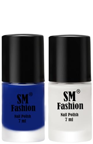Image of Long Lasting Nail Polish | Nail Paint Combo 7 ml Each) - Set of 2 Blue-White
