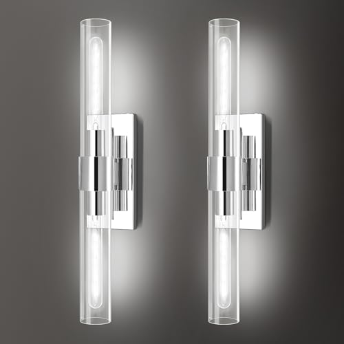 Image of Nickle Wall Sconce Wall Sconces Set of Two, 22.8 inch Vanity Lights for Bathroom, Silver Sconces Wall Lighting 2-Light, Modern Wall Lights for Bedroom Living Room Bathroom Hallway