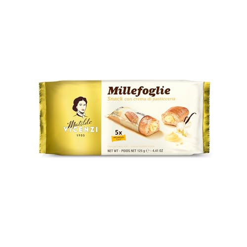 Matilde Vicenzi - Millefoglie Mini Snack, with Pastry Cream, Rich in Cream, with Crispy Puff Pastry, Individually Packaged, 5 Pieces of 25 g