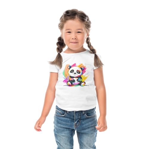 Kids Colorful Panda T-Shirt, White Cotton, Graphic Print Design