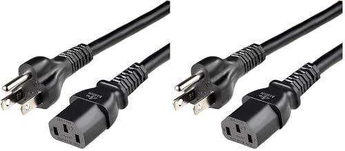 Image of Amazon Basics Universal Replacement Power Cord for PC, Monitor, TV, Printer, 3-Prong, 18 AWG, 125 Volts, 15 feet, Black (Pack of 2)