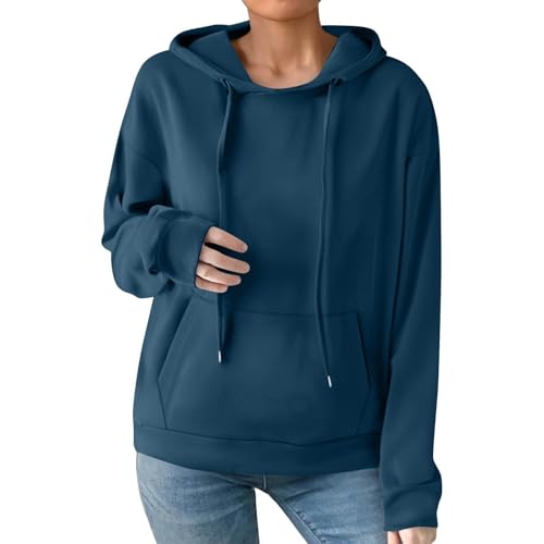 Oversized Sweatshirt For Women,Fashion Oversize Hoodie Long Sleeve Pullover Solid Color With Pockets Comfortable Sweatshirt（01-Dark Blue,Small）