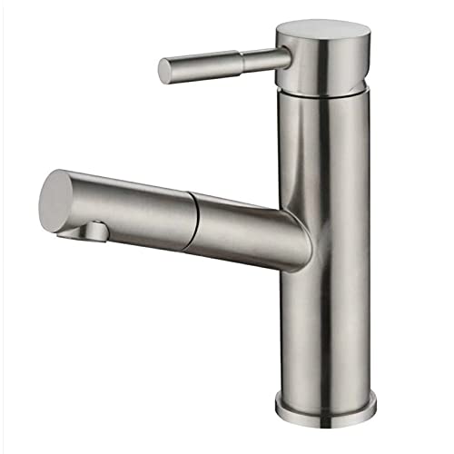 Basin Mixer tap with Pull-Out Sprayer Pull Down Sink Mixer hot Cold Water Stainless Steel Single Handle 360° rotatable Multi-Function Retractable Mixer tap for Bathroom Sinks,Brushed Low
