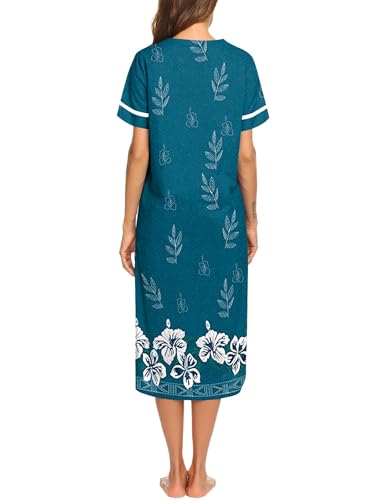 Ekouaer Womens Snap Front Dusters Cotton Housecoat Short Sleeve Nightgown House Dress With Pockets3