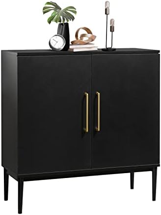 Vrullu Modern Storage Cabinet, Free Standing Buffet Cabinet, Black Sideboard and Buffet Storage, Wood Accent Cabinet for Living Room, Hallway, Entryway, Dining Room, Bedroom (1, Black)