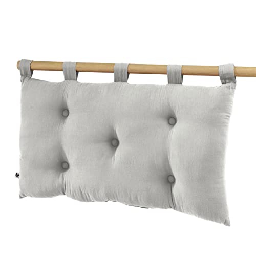Dock-Avenue Gaia - Cojín para cabecera de cama acolchado con 5 botones, 50 x 80 cm, tejido de gasa de algodón, acolchado de fibra de poliéster, supendido por 5 trabillas, color gris nube