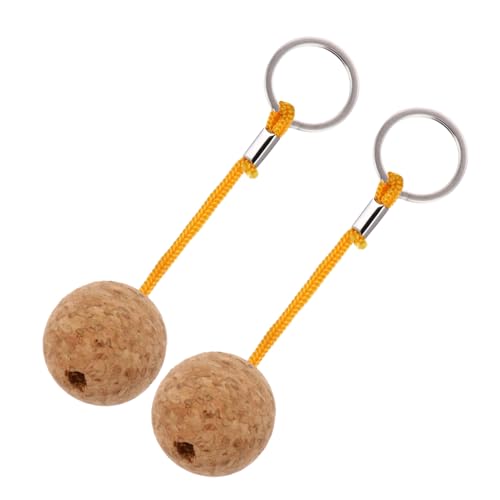 PENIKOKO 2個 浮力付き?木球キーホルダー 強力ロープ装備 キーフロート キャンプ 釣り ボート用 キーリング