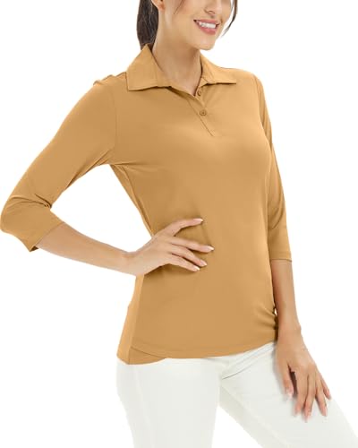 Polo femme manches 3/4 anti-UV MOHEEN en tissu respirant pour le sport et les loisirs du S au 2XL