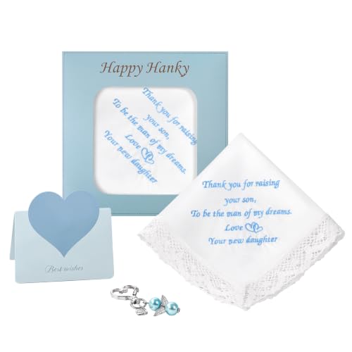 Image of HOULIFE Wedding Handkerchiefs for Bride Something Blue Bride Groom Gift | Soft Material, Breathable & Durable, Handkerchief for Bride on Wedding Day, Lace Edge