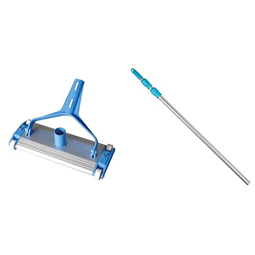 SIQUA POOL ACCESSORIES Limpiafondos de Aluminio Resistente, Ideal para la Limpieza y Mantenimiento de Piscinas,38 mm, Azul, 5514 & INTEX 29055 - Mango telescópico Aluminio Ligero 279 cm Cover