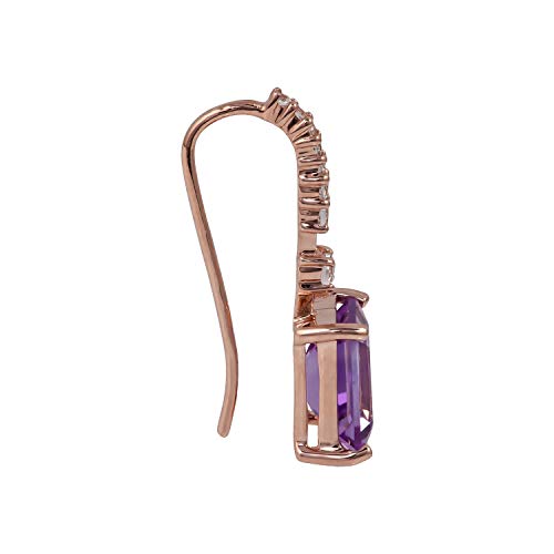 10k Rose Gold Emerald-Cut Amethyst and White Topaz Dangle Earrings2