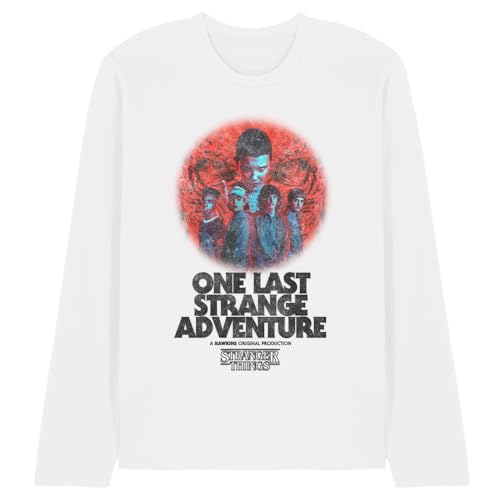 T-Shirt Stranger Things One Last Adventure Blanc Coton Manches Longues Mixte