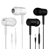 Basopum 2 Pack Wired Earbuds with Microphone - HD Stereo & Deep Bass Noise-Isolating in-Ear Headphones, Tangle-Resistant 3.5mm Jack Compatible Earbuds for Gym, Running, Calls, Music