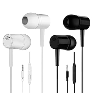2 Pack Wired Earbuds with Microphone – HD Stereo & Deep Bass Noise-Isolating in-Ear Headphones, Tangle-Resistant 3.5mm Jack Compatible Earbuds for Gym, Running, Calls, Music