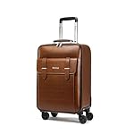 feilario Business Spinner Wheels Luggage PVC Leather Waterproof Carry-On Suitcase Aluminum Alloy Handle Soft Shell Luggage with TSA Lock (Brown, 20in)