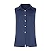 Womens Sleeveless Button Down Shirts Collared Cotton Linen Blouse Summer Casual Split Hem Tank Tops with Chest Pocket Navy