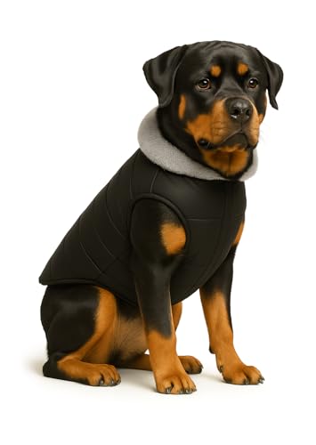 Image of The Pets Company Dog Winter Coat Jacket, Clothes, Windproof, Waterproof, Light Weight, Washable, Ultra Warm Thick Fleece Lined Dog Vest for Cold Weather Protection, (Black, X-Large - 28 Inch)