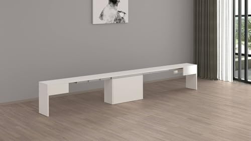 Dmora – Banco Ubertino, Asiento para Mesa de Comedor, Banco Individual Extensible, 290 x 25 x 45 cm, Color Blanco Brillante