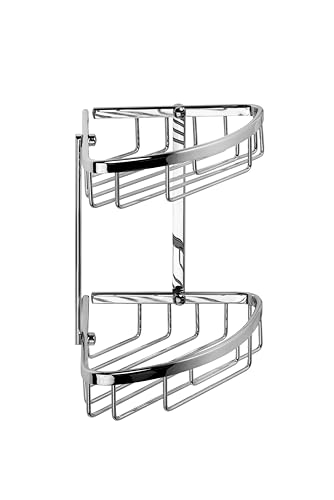 Croydex Slimline Corner Shower Caddy - Durable Aluminium Bathroom Shelves with Chrome Finish for Modern Bathrooms, 2-Tier Shower Corner Shelves, Easy Installation with 5kg Load Capacity