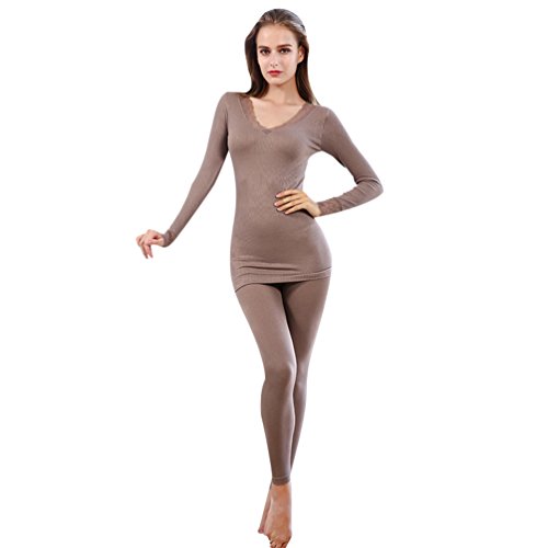 CHENGYANG Donna Inverno Coordinati Abbigliamento Ttermico Intima Set Maglie e Pantaloni Termici (caffè)