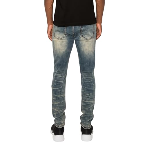 Men's Biker Denim Jeans, Sand Hill, Multiple Sizes, Cotton Spandex Blend, Skinny Fit, Creased Design3
