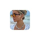 NOKMIT Chunky Cuban Link Curb Chain Necklace for Women Men Dainty 18K Gold Silver Tone Choker Thick Trendy Statement Diamond Cut Punk Hip Hop Cuban Chain Jewelry Gifts Unisex (Silver, 16mm, 18in)