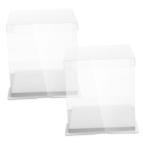 HAMPPLIES 2個透明で耐久性のケーキボックス 白色厚底付き 二構造 誕生日 パ